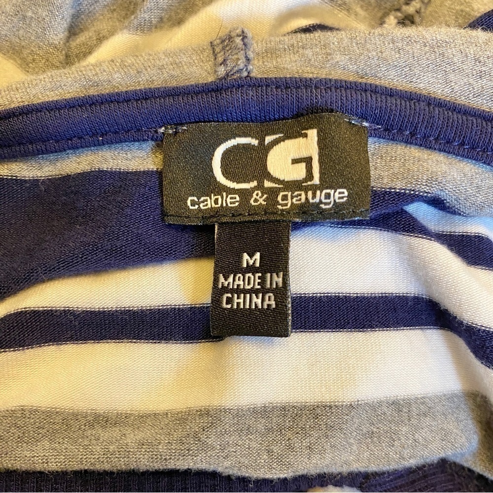 Cable & Gauge Hooded Top Navy Gray White Striped Size Medium Hoodie Short Sleeve - Picture 4 of 8